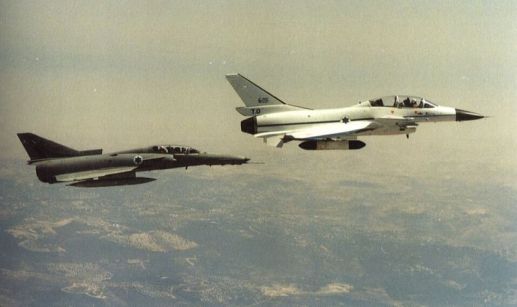 A Lavi in flight with an IAI Kfir, another indigenously-built Israeli fighter.