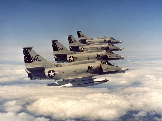 VMA-214 Skyhawks, similar to the one Foote flew. USMC photograph.