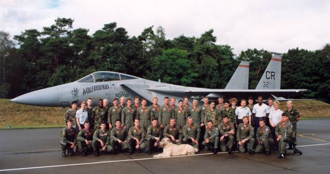 1991 32 TFS group photograph. Capt D. "Muddy" Watrous is in the front row, farthest on the right. USAF Photograph.