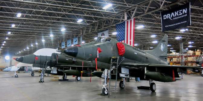 Draken International’s A-4K Skyhawks and an Aero L-39 Albatross. (Photograph copyright: Howard Altman/The Tampa Bay Tribune)