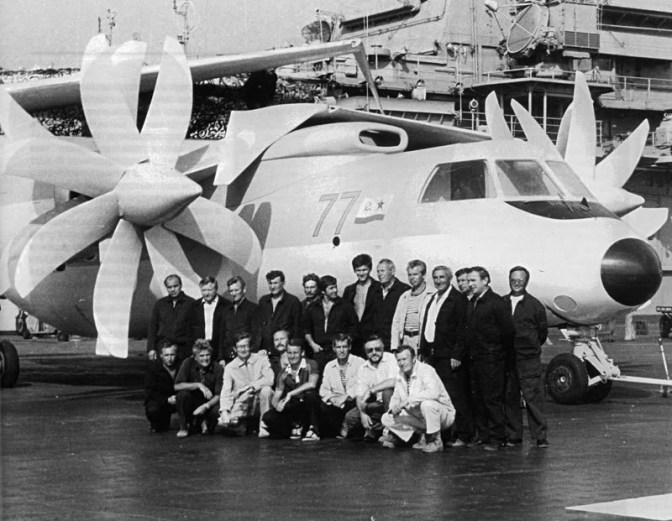The only mockup of the Yak-44 ever built, aboard the Kuznetsov.